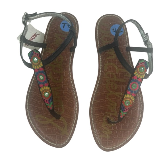 Sam Edelman Bombay Multi Mirror Fabric Embroidered Gigi T-Strap Sandal 7.5 NEW - Picture 1 of 13